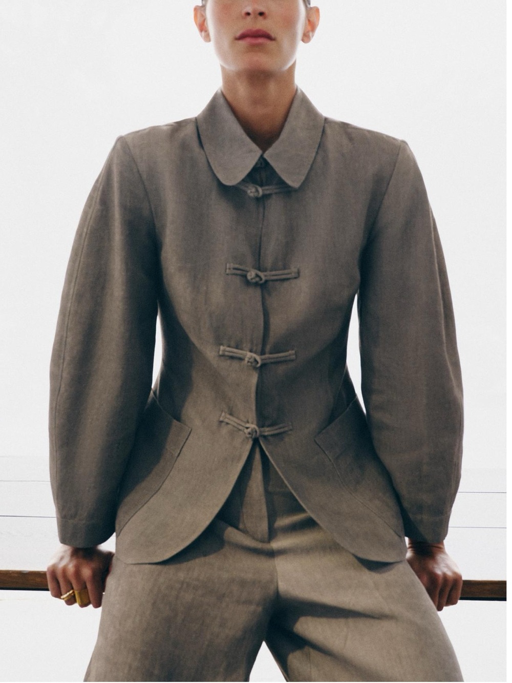 Zara ZW Collection Sculpted Jacket with Frog Fastening Marl Grey NWT